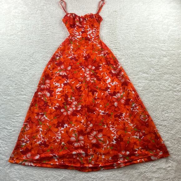Vintage 60s 70s Paradise Hawaii sundress smocked hibiscus maxi dress , 10 - Picture 4 of 10